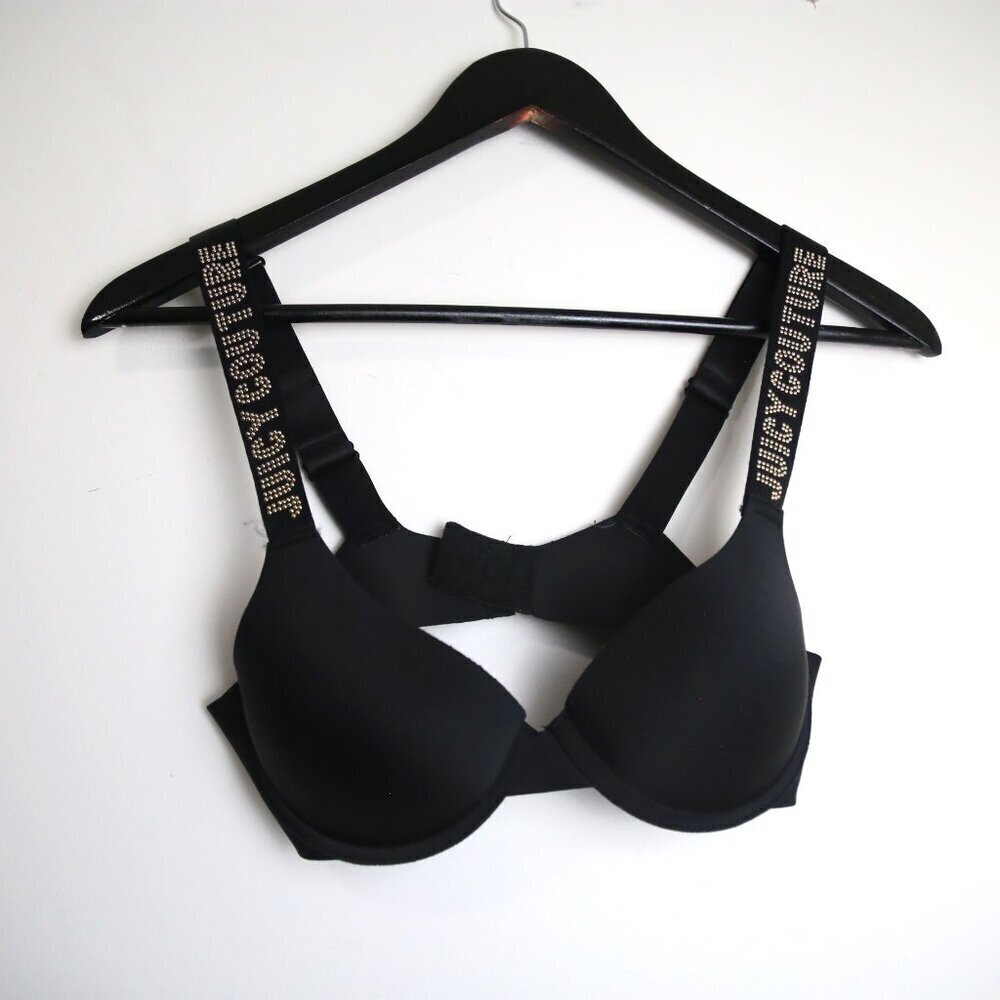 Juicy Couture Intimates Black Rhinestone Embellished Push Up Bra Size 34B